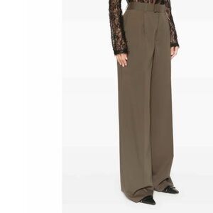 ROHE Virgin Wool Trousers Women Sz 40/ US 8 30x30 Khaki Wide Leg Single Pleat